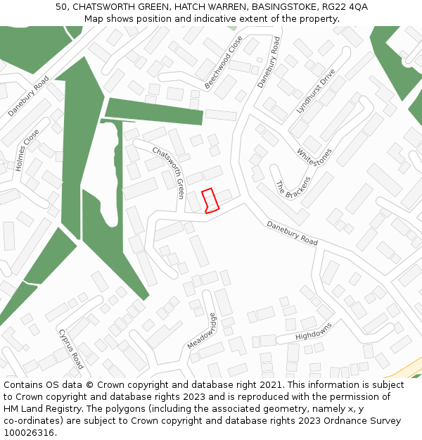 50, CHATSWORTH GREEN, HATCH WARREN, BASINGSTOKE, RG22 4QA: Location map and indicative extent of plot