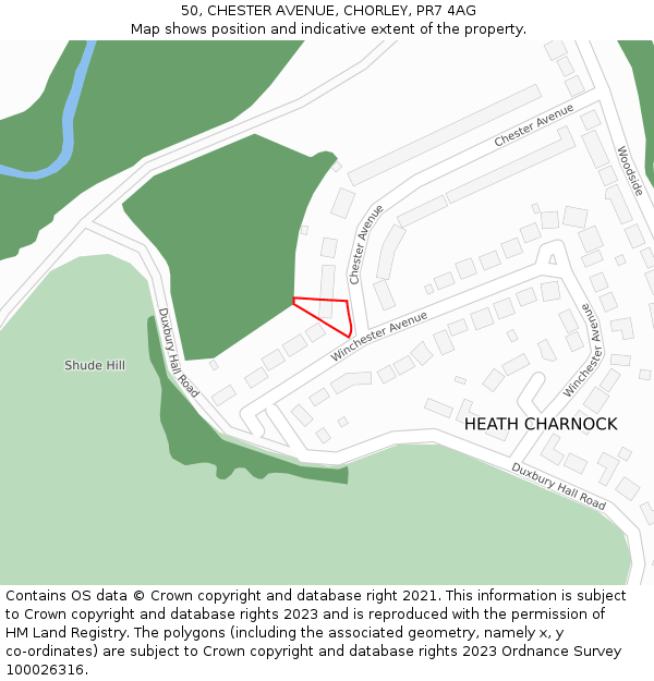50, CHESTER AVENUE, CHORLEY, PR7 4AG: Location map and indicative extent of plot
