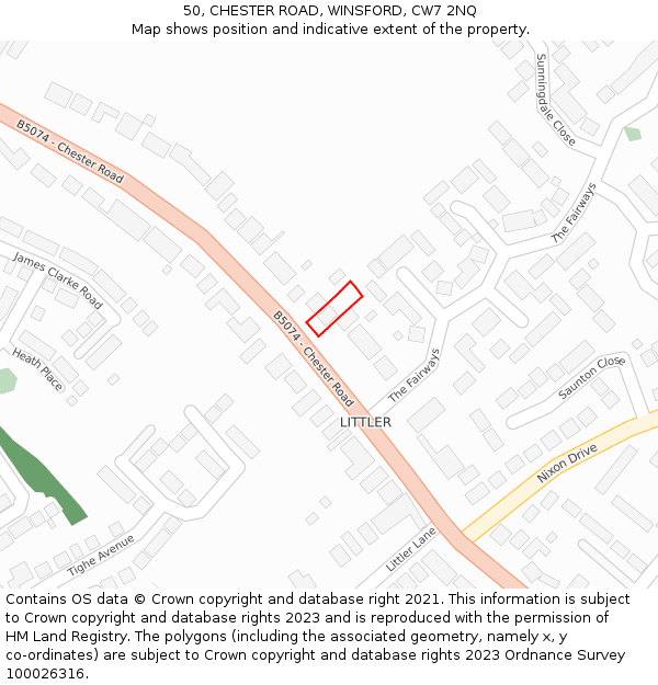 50, CHESTER ROAD, WINSFORD, CW7 2NQ: Location map and indicative extent of plot