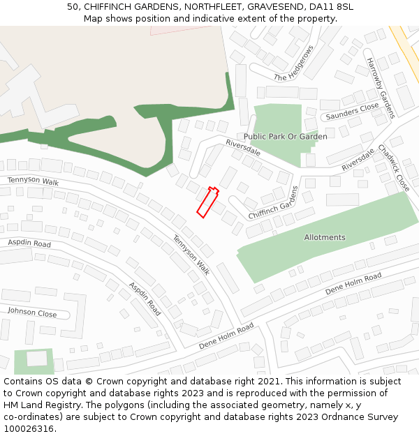 50, CHIFFINCH GARDENS, NORTHFLEET, GRAVESEND, DA11 8SL: Location map and indicative extent of plot