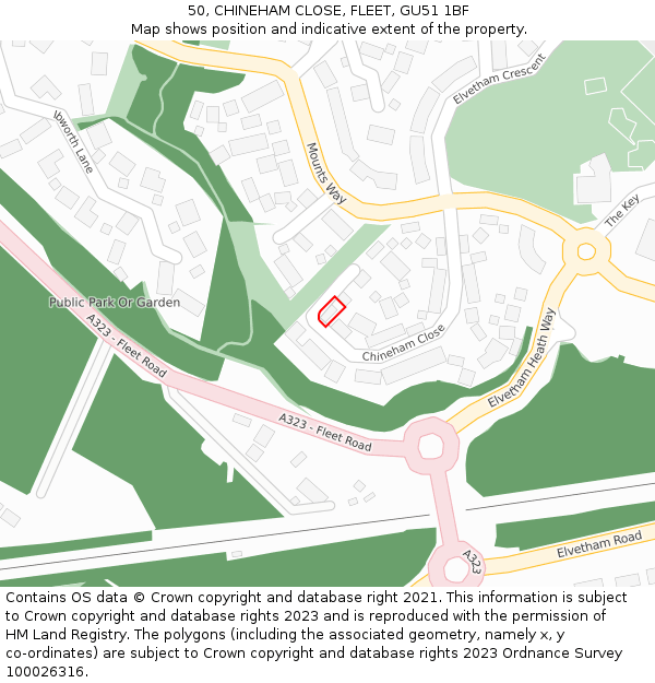 50, CHINEHAM CLOSE, FLEET, GU51 1BF: Location map and indicative extent of plot