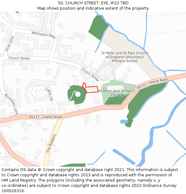 50, CHURCH STREET, EYE, IP23 7BD: Location map and indicative extent of plot