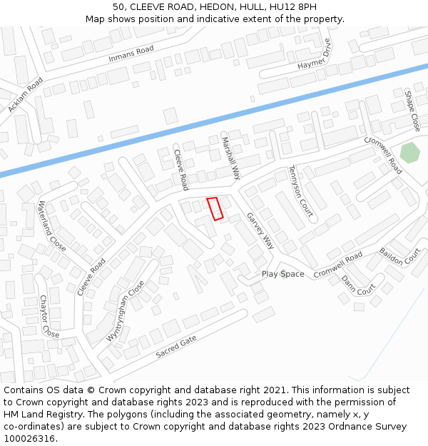 50, CLEEVE ROAD, HEDON, HULL, HU12 8PH: Location map and indicative extent of plot