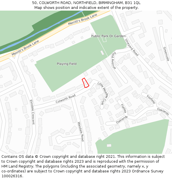 50, COLWORTH ROAD, NORTHFIELD, BIRMINGHAM, B31 1QL: Location map and indicative extent of plot