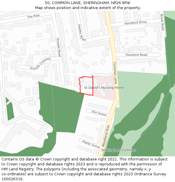 50, COMMON LANE, SHERINGHAM, NR26 8PW: Location map and indicative extent of plot