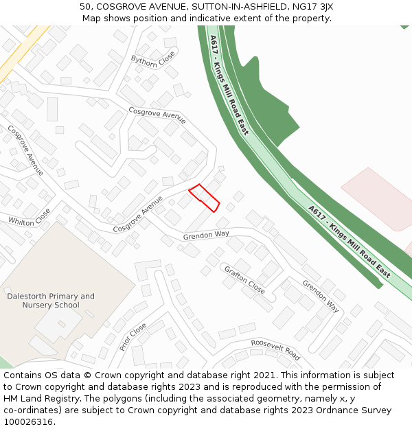 50, COSGROVE AVENUE, SUTTON-IN-ASHFIELD, NG17 3JX: Location map and indicative extent of plot