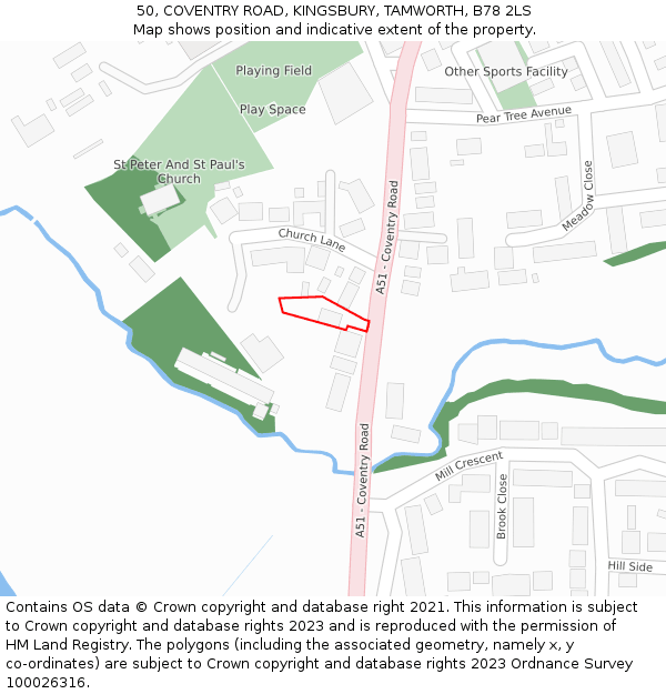 50, COVENTRY ROAD, KINGSBURY, TAMWORTH, B78 2LS: Location map and indicative extent of plot