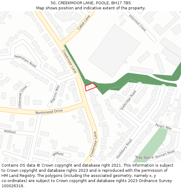 50, CREEKMOOR LANE, POOLE, BH17 7BS: Location map and indicative extent of plot