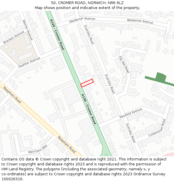 50, CROMER ROAD, NORWICH, NR6 6LZ: Location map and indicative extent of plot