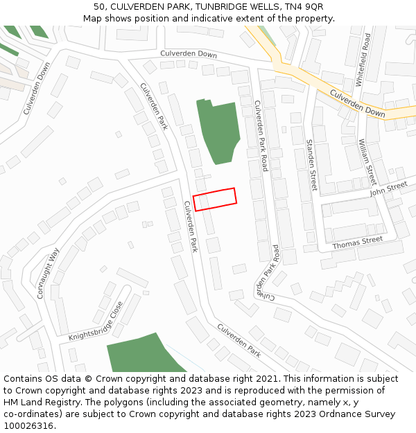 50, CULVERDEN PARK, TUNBRIDGE WELLS, TN4 9QR: Location map and indicative extent of plot