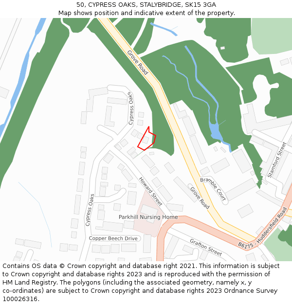 50, CYPRESS OAKS, STALYBRIDGE, SK15 3GA: Location map and indicative extent of plot
