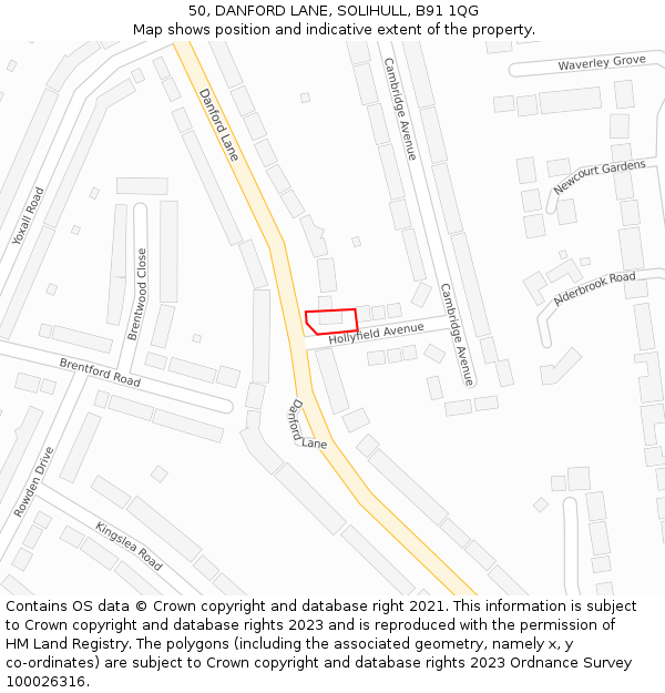 50, DANFORD LANE, SOLIHULL, B91 1QG: Location map and indicative extent of plot