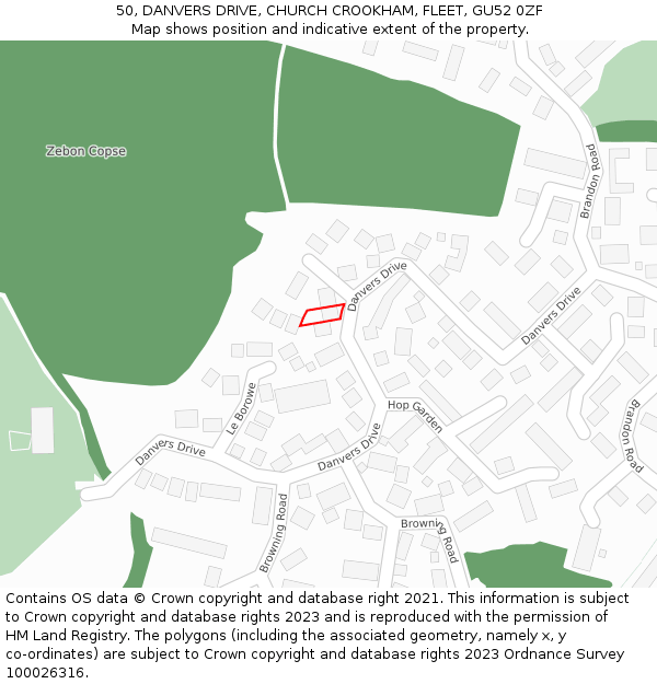 50, DANVERS DRIVE, CHURCH CROOKHAM, FLEET, GU52 0ZF: Location map and indicative extent of plot