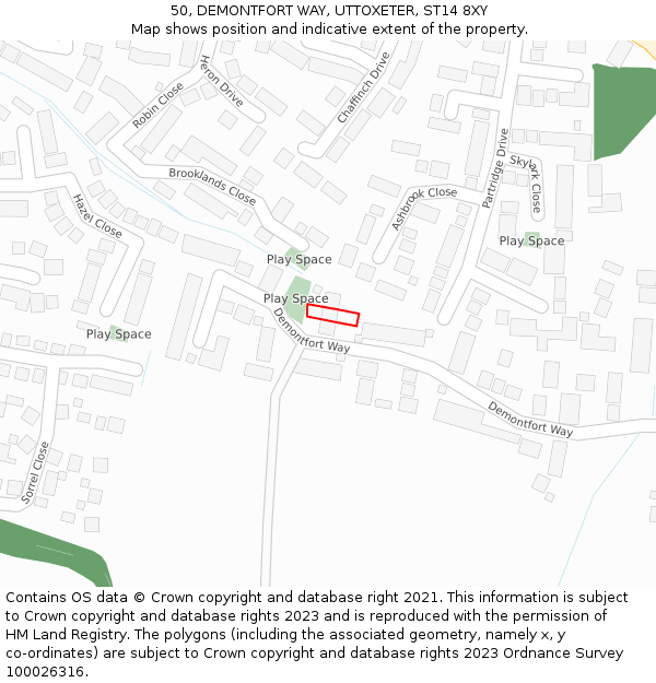 50, DEMONTFORT WAY, UTTOXETER, ST14 8XY: Location map and indicative extent of plot