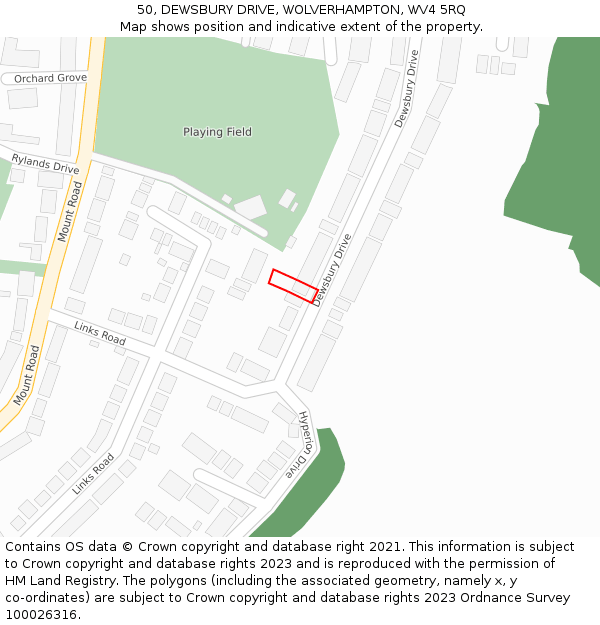 50, DEWSBURY DRIVE, WOLVERHAMPTON, WV4 5RQ: Location map and indicative extent of plot