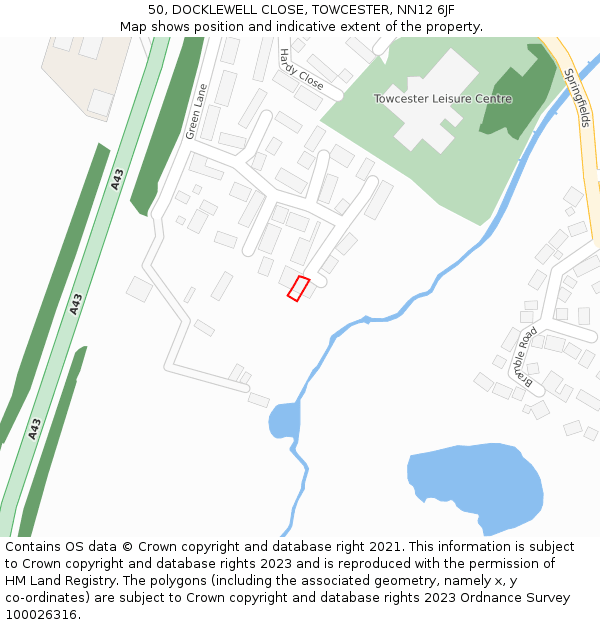 50, DOCKLEWELL CLOSE, TOWCESTER, NN12 6JF: Location map and indicative extent of plot