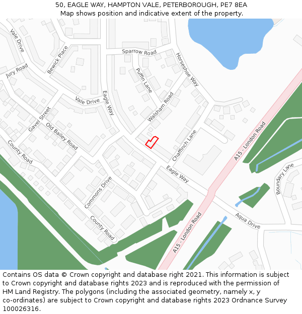 50, EAGLE WAY, HAMPTON VALE, PETERBOROUGH, PE7 8EA: Location map and indicative extent of plot