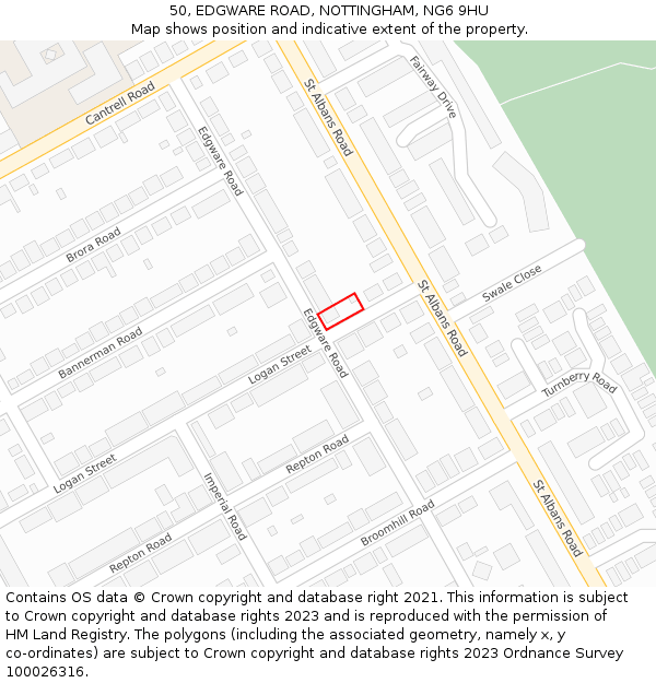 50, EDGWARE ROAD, NOTTINGHAM, NG6 9HU: Location map and indicative extent of plot