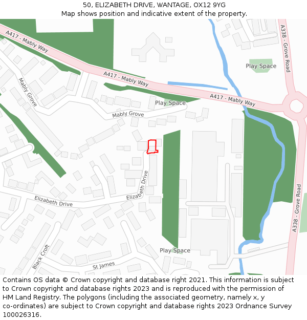 50, ELIZABETH DRIVE, WANTAGE, OX12 9YG: Location map and indicative extent of plot