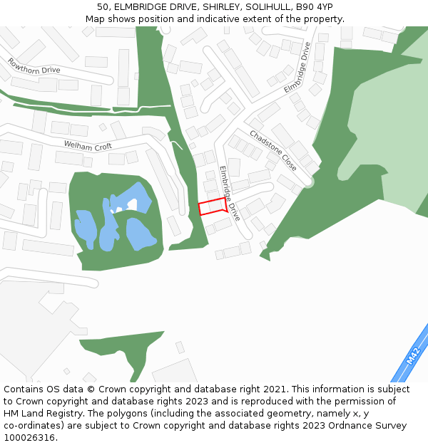 50, ELMBRIDGE DRIVE, SHIRLEY, SOLIHULL, B90 4YP: Location map and indicative extent of plot