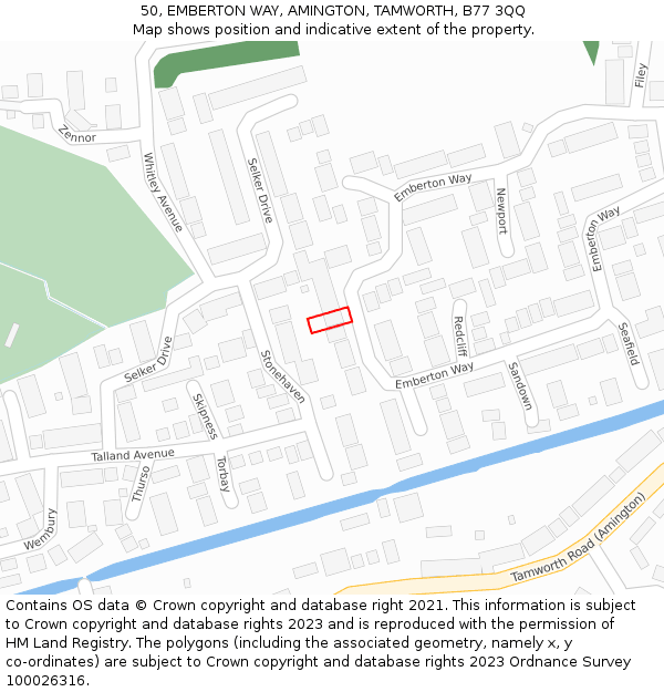 50, EMBERTON WAY, AMINGTON, TAMWORTH, B77 3QQ: Location map and indicative extent of plot