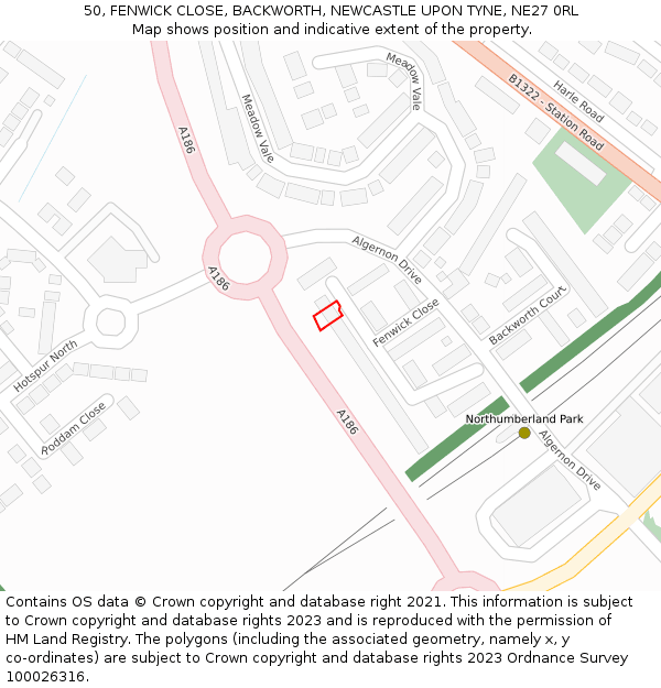 50, FENWICK CLOSE, BACKWORTH, NEWCASTLE UPON TYNE, NE27 0RL: Location map and indicative extent of plot