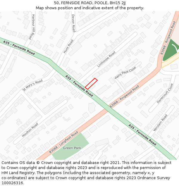 50, FERNSIDE ROAD, POOLE, BH15 2JJ: Location map and indicative extent of plot
