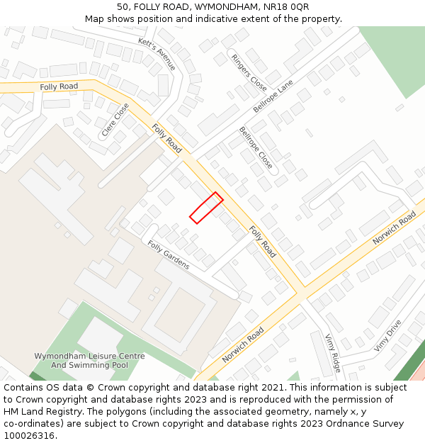 50, FOLLY ROAD, WYMONDHAM, NR18 0QR: Location map and indicative extent of plot