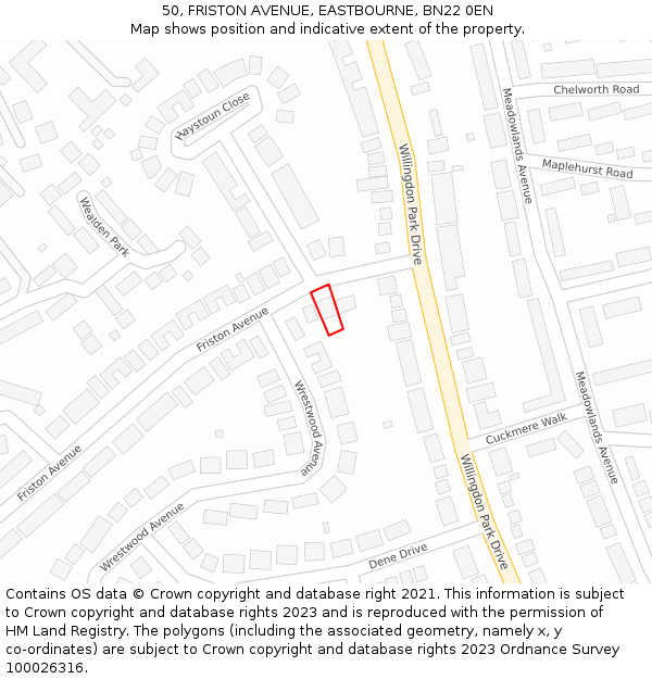 50, FRISTON AVENUE, EASTBOURNE, BN22 0EN: Location map and indicative extent of plot