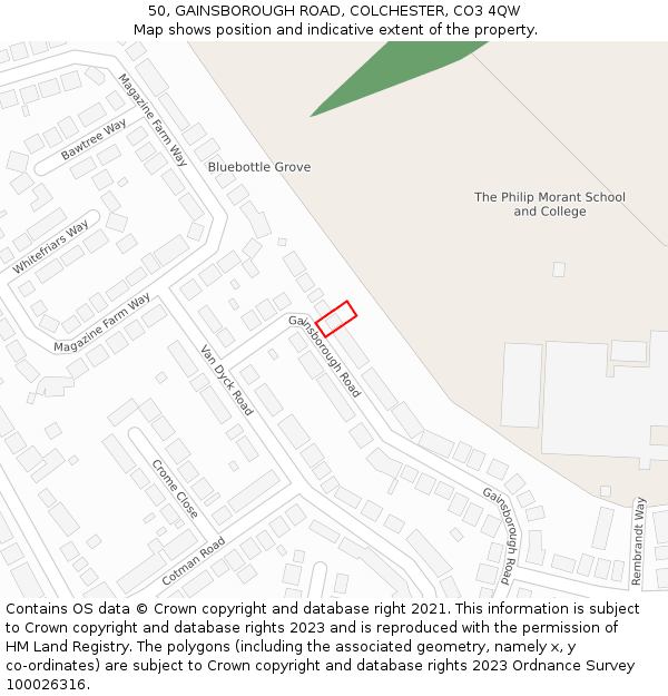 50, GAINSBOROUGH ROAD, COLCHESTER, CO3 4QW: Location map and indicative extent of plot
