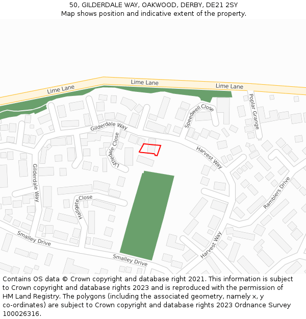 50, GILDERDALE WAY, OAKWOOD, DERBY, DE21 2SY: Location map and indicative extent of plot