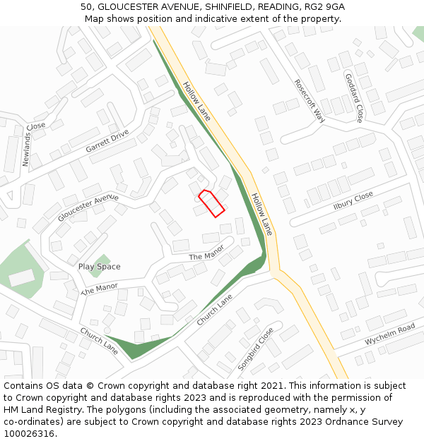 50, GLOUCESTER AVENUE, SHINFIELD, READING, RG2 9GA: Location map and indicative extent of plot