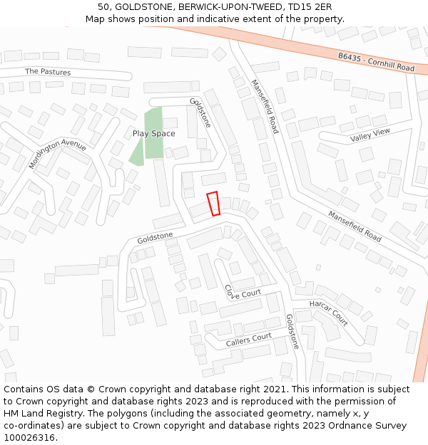 50, GOLDSTONE, BERWICK-UPON-TWEED, TD15 2ER: Location map and indicative extent of plot