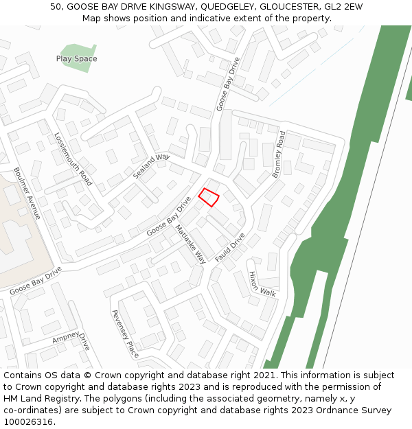 50, GOOSE BAY DRIVE KINGSWAY, QUEDGELEY, GLOUCESTER, GL2 2EW: Location map and indicative extent of plot