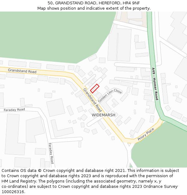 50, GRANDSTAND ROAD, HEREFORD, HR4 9NF: Location map and indicative extent of plot