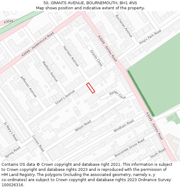 50, GRANTS AVENUE, BOURNEMOUTH, BH1 4NS: Location map and indicative extent of plot