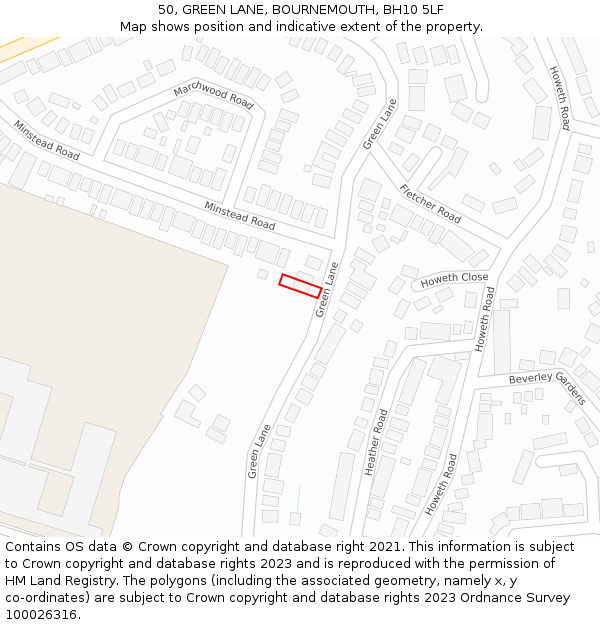50, GREEN LANE, BOURNEMOUTH, BH10 5LF: Location map and indicative extent of plot