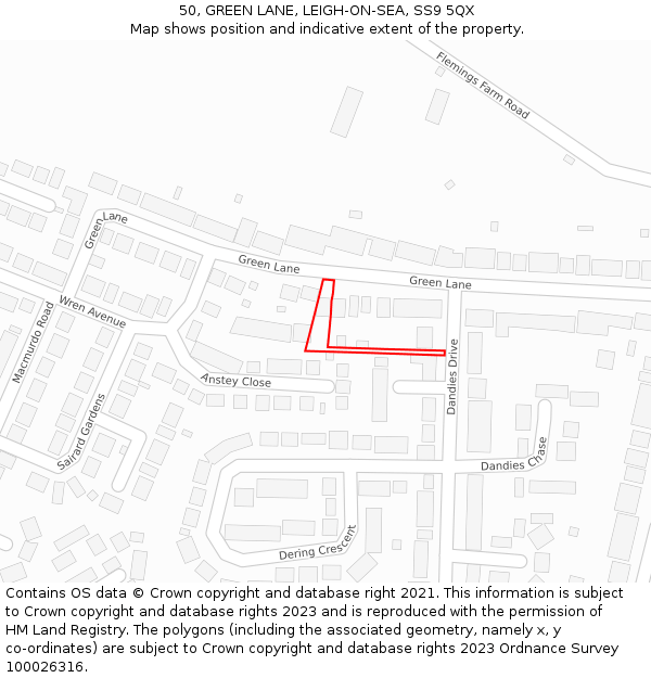 50, GREEN LANE, LEIGH-ON-SEA, SS9 5QX: Location map and indicative extent of plot