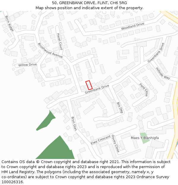 50, GREENBANK DRIVE, FLINT, CH6 5RG: Location map and indicative extent of plot