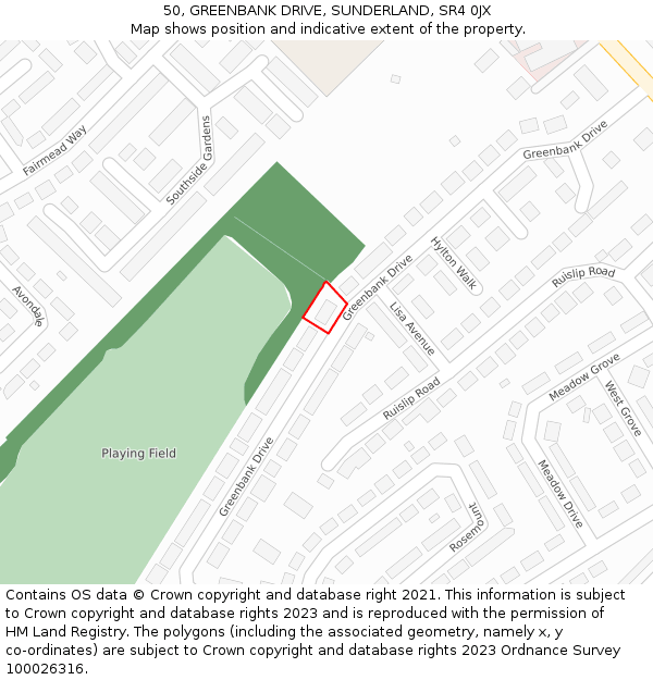 50, GREENBANK DRIVE, SUNDERLAND, SR4 0JX: Location map and indicative extent of plot