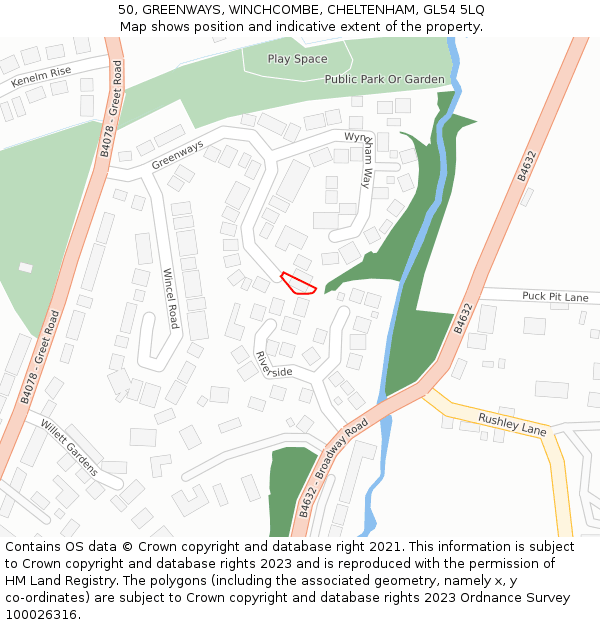 50, GREENWAYS, WINCHCOMBE, CHELTENHAM, GL54 5LQ: Location map and indicative extent of plot