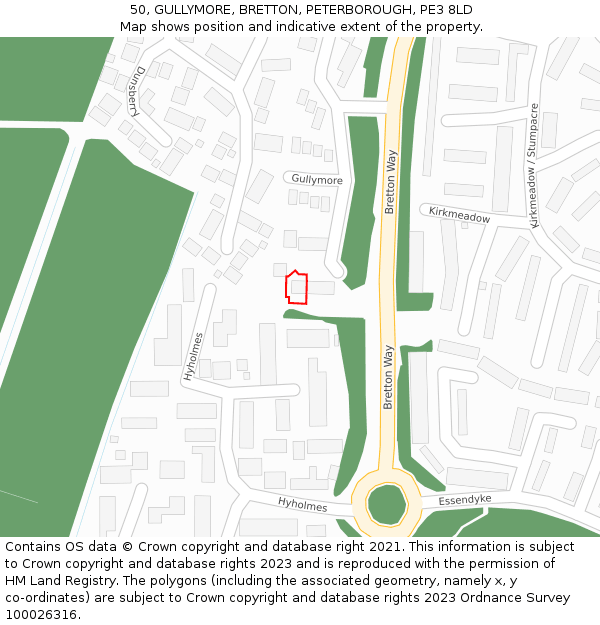 50, GULLYMORE, BRETTON, PETERBOROUGH, PE3 8LD: Location map and indicative extent of plot