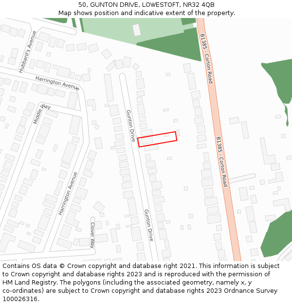 50, GUNTON DRIVE, LOWESTOFT, NR32 4QB: Location map and indicative extent of plot