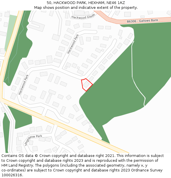 50, HACKWOOD PARK, HEXHAM, NE46 1AZ: Location map and indicative extent of plot