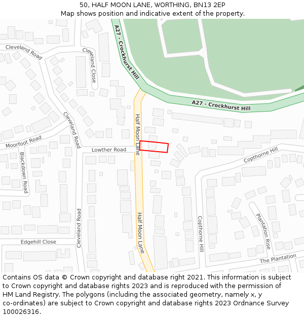 50, HALF MOON LANE, WORTHING, BN13 2EP: Location map and indicative extent of plot