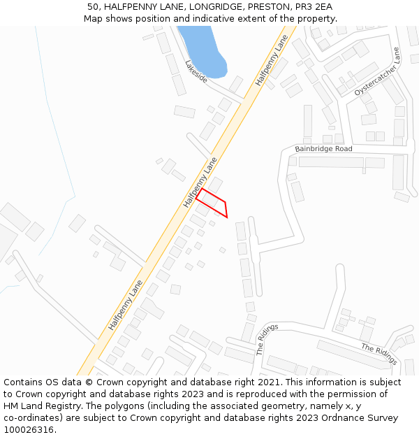 50, HALFPENNY LANE, LONGRIDGE, PRESTON, PR3 2EA: Location map and indicative extent of plot