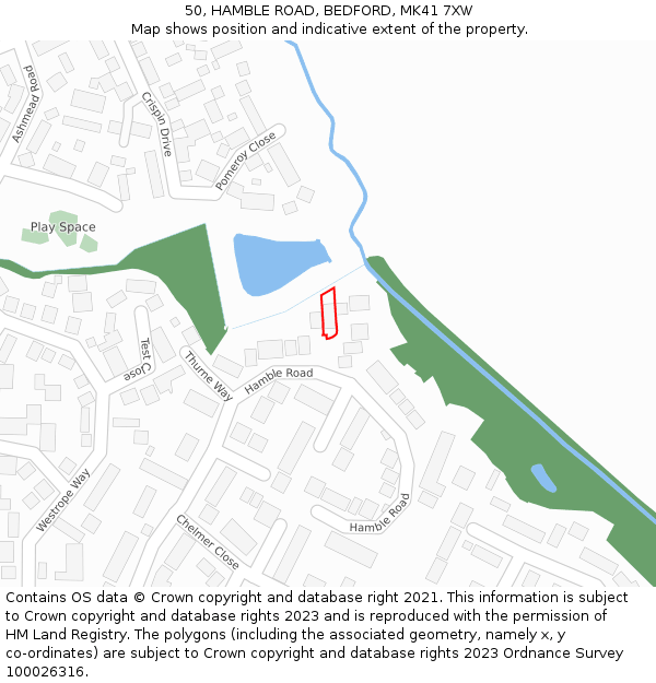 50, HAMBLE ROAD, BEDFORD, MK41 7XW: Location map and indicative extent of plot