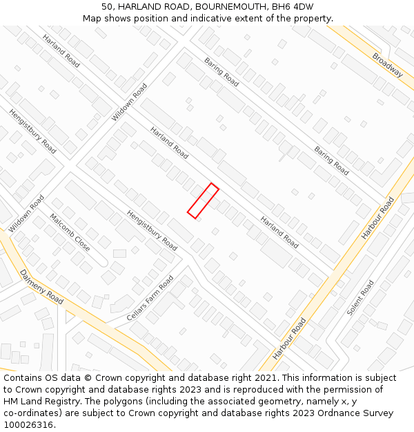50, HARLAND ROAD, BOURNEMOUTH, BH6 4DW: Location map and indicative extent of plot