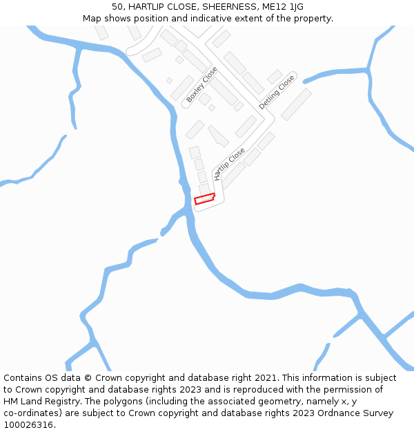50, HARTLIP CLOSE, SHEERNESS, ME12 1JG: Location map and indicative extent of plot