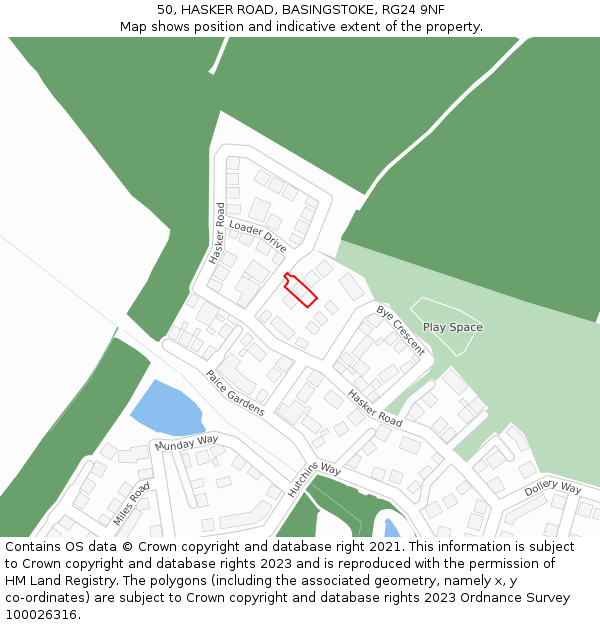 50, HASKER ROAD, BASINGSTOKE, RG24 9NF: Location map and indicative extent of plot